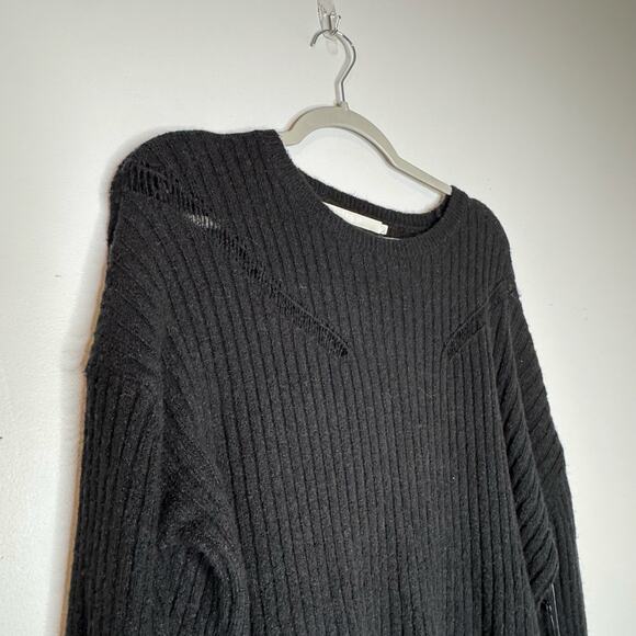 One Grey Day Miles Pullover Sweater Black Ribbed Distressed NWT Size Small - Picture 3 of 8